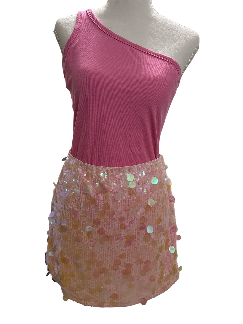 Pink Sequin Mini Skirt - Sparkle Party Skirt L